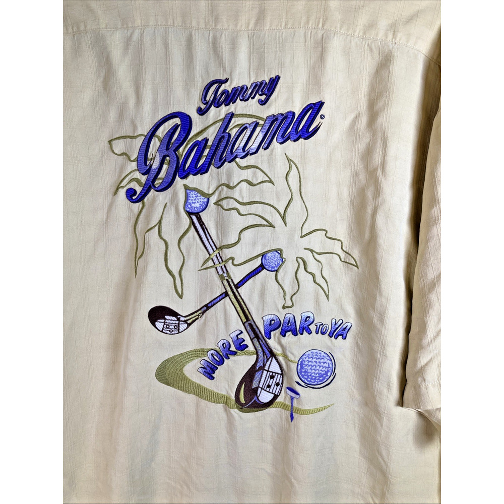 Tommy Bahama Shirt Mens XL Ivory 100% Polynosic Rayon Embroidered Golf Back - Picture 4 of 16